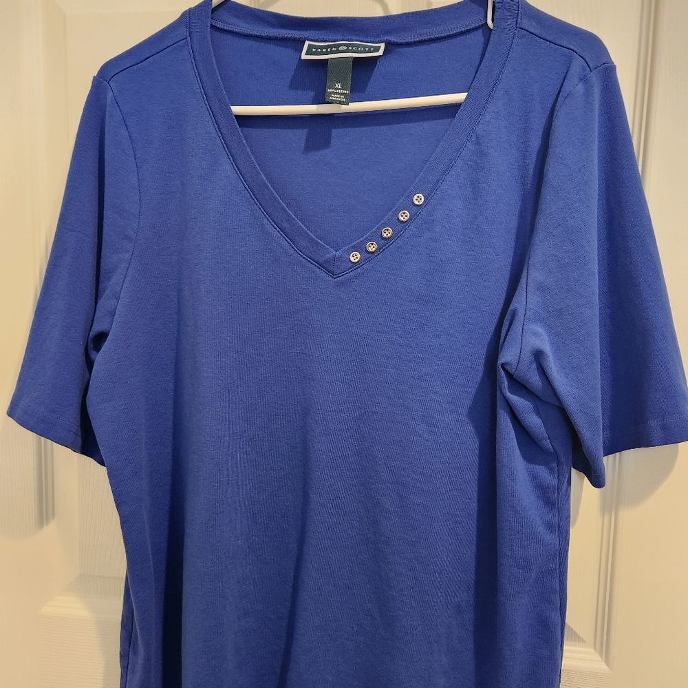 Women's Karen Scott Royal Blue V-Neck Top